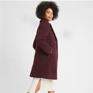 Banana Republic Factory Women's Heather Tweed Wool Blend Burgundy OverCoat